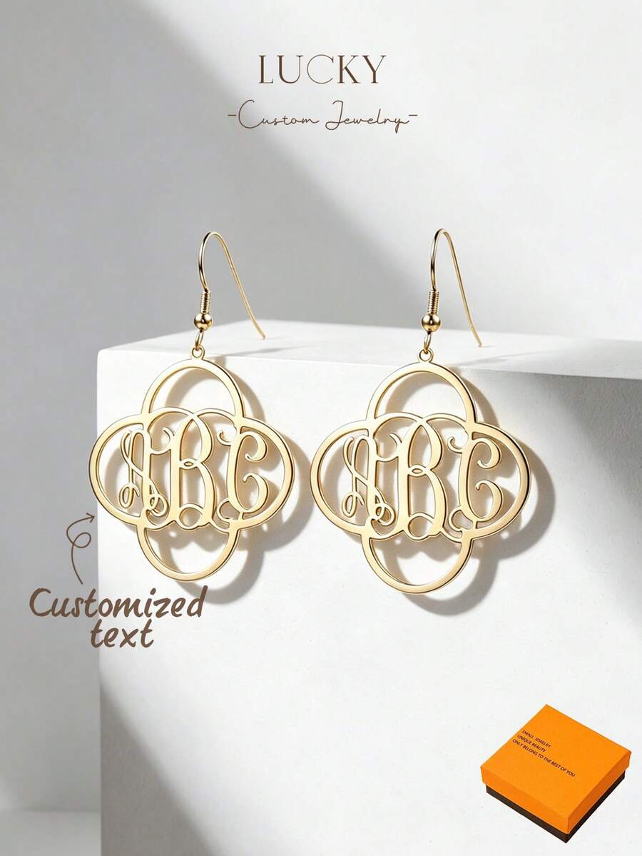 Personalized Name Earrings, Double-Layer Metal Name Earrings, 3D Name Pendant, Birthday Gift For Women - Earring Style 4 - View 1
