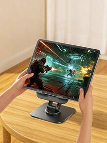 360° Rotatable Foldable Desk Phone & Tablet Stand, Metal Adjustable Slouchy Holder For Smartphone, Suitable For Live Streaming, Study, Gaming - View 2