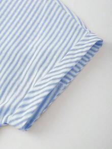 Camisa de manga corta a rayas vintage, de moda para ir al trabajo en verano - Azul y blanco - Ver 4