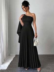 Nuevo vestido plisado sin mangas de color azul claro versátil para mujer, atuendo de vacaciones, vestido de verano - Negro - Ver 4