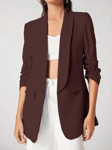Blazer clásico para mujer, adecuado para el uso diario, con mangas largas, para uso casual en la oficina, apto para todas las estaciones - Marrón - Ver 5