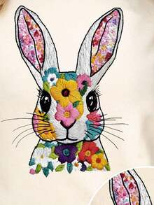 Blusa casual y versátil con estampados de conejo, flores y bordados - Tela suave, elástica y cómoda para el veranoPure-Cotton - Albaricoque - Ver 5