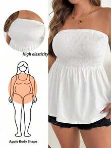 Blusa sin tirantes de rayas negras y blancas, versátil, cómoda y estilizadora, para mujer talla grande, ideal para primavera/verano, vacaciones y salidas, estilo europeo de verano - Blanco - Ver 7