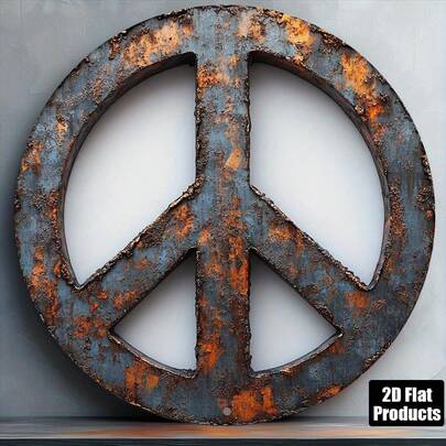 1pc 2D Flat, Peace Symbol Theme, Round Metal Decorative Plaque, Home Decor Suitable For Bar, Kitchen, Cafe, Home, Office, Holiday Gift