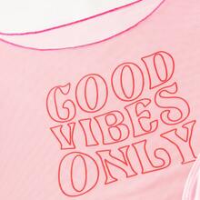2026 New Letter Print Two-Piece Swimsuit Women's Bikini Three-Piece Set - Pink - View 5