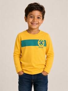 Brazil World Cup Long-Sleeved Children's T-Shirt In Cotton, Sizes 2 To 12 - 黃色 - 查看 1