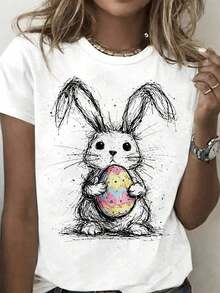 100% Cotton Clothing For Easter, Mother's Day, And June, Including A Plus-Size Women's T-Shirt. This Casual T-Shirt Features Short Sleeves And A Crew Neck, Is Made From Medium-Stretch Fabric, And Is Machine Washable. It Offers A Comfortable Fit Suitable For Any Season. - 白色 - 查看 7
