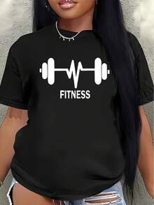 This Lightweight And Durable Short-Sleeved T-Shirt, Featuring A Dumbbell And Heartbeat Design, Is Perfect For The Gym, Workouts, Casual Wear At Home, And Outdoor Activities. - 黑色 - 查看 7