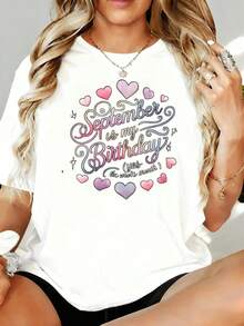 Camiseta de Mujer con Estampado de Corazones "Septiembre Es Mi Cumpleaños, Sí, Todo el Mes" 220g, para Ocio, Hogar, Aire Libre, Regalo para Fiesta de San Valentín - Blanco - Ver 3
