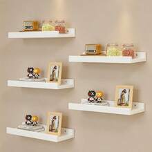 1pc Multi-Size White Floating Wall Shelf, Space-Saving Wall-Mounted Storage Rack, Suitable For Small Apartments, Easy To Install And Freely Combinable, Minimalist Style, Suitable For Bedroom, Entryway And Dorm, Keep Small Items Organized, Easily Maximize Living Space - White - View 6