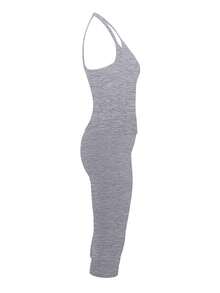 Women's Casual V-Neck Ribbed Knit Tank Top & Slim Fit Capris Solid Color 2-Piece Set Summer Outfit (Top And Pants Fabric Different, Specially Matched) - Grey - View 8