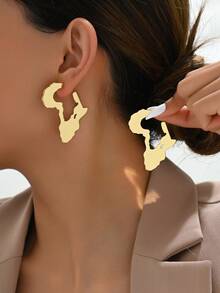 1 Pair Minimalist Map Design Earrings, Versatile And Suitable For Daily Wear - Gold - View 1