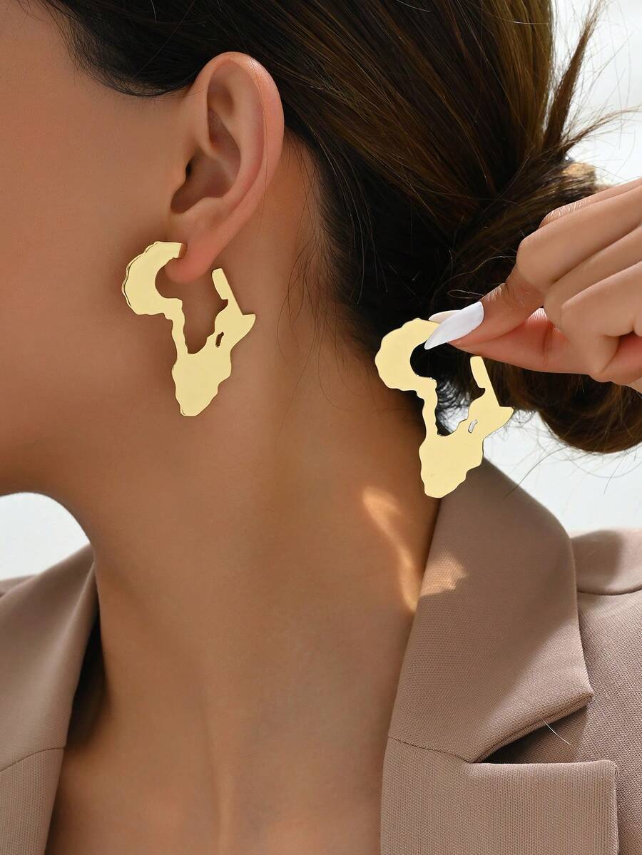 1 Pair Minimalist Map Design Earrings, Versatile And Suitable For Daily Wear - Gold - View 1