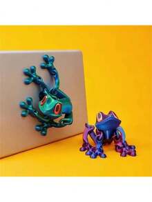 逼真 3D 列印青蛙動物模型，鮮豔眼睛，可靈活活動的關節，無需電源，塑膠結構，適合電腦、桌面、冰箱、水族箱裝飾，自然愛好者的理想禮物，聖誕節 - 彩色 - 查看 1