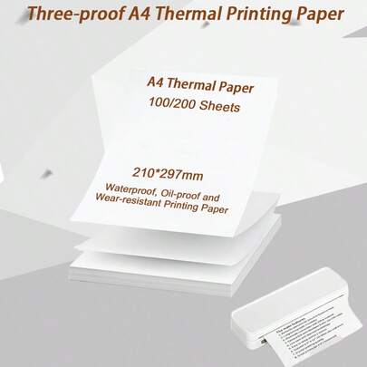 100/200 Sheets A4 Thermal Printer Paper,A4 Thermal Paper,210*297 Mm,Compatible With Most Thermal Portable Printer,Continual Feeding Folded Printing Paper,For School Or Work, Printing Files,Picture