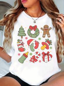 1 pieza, regalo de Navidad, regalo para enfermeras, camiseta estampada de Navidad 180g 100% algodón - Negro - Ver 7