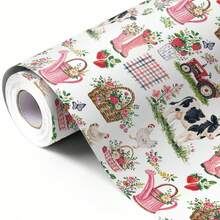 5m Roll Wrapping Paper, Cute Cow Pattern In Pink, 43cm X 500cm Coated Paper, Thickened Gift Wrapping Paper, Suitable For Birthday Gifts, Bachelorette Parties, Gift Decorations, And General Holiday Use - Dairy Farm - 5m - View 1
