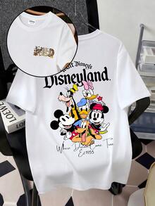 Officially Licensed Walt Disney Disneyland California EST 1955 Mickey Minnie Goofy Donald Daisy Pluto Graphic T‑Shirts For Men 100% Cotton Short Sleeve Crew Neck Vintage Retro Cartoon Oversized Streetwear Tee Summer Casual Daily Vacation Theme Park Outfit - trắng - Xem 2