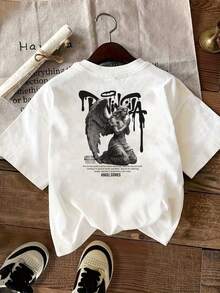 Women's Double-Sided Printed T-Shirt With Angelic And Prayer Motifs, Featuring A Round Neck, Short Sleeves, A Comfortable Fit, And A Classic Design. This Fashionable Top Is Perfect For Elegant Parties, Stylish Ladies, And Is Also Suitable As A Blouse For Curvy Women, A Prom Dress, Or Casual Wear. - 白色 - 查看 2