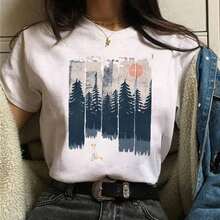 Casual [Nuevos productos llegan con gran estilo] Camisetas casuales de montaña y bosque con estampado gráfico para mujer Maycaur, estilo Ulzzang de los 90, ropa de verano para dama, tops, camisetas estampadas, camisetas unisex para salidas de verano, moda. - Blanco - Ver 7