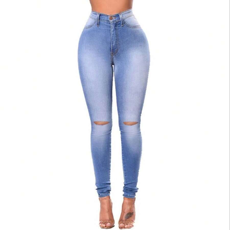 Women's Slim Fit Stretch Denim Jeans - 中藍色 - 查看 1