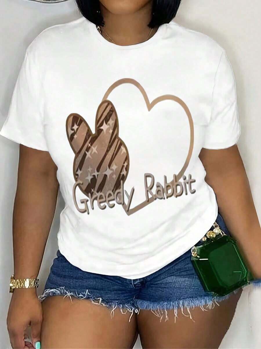 Women's Casual Short Sleeve Crew Neck T-Shirt - Printed Top, Comfortable Fit - 白色 - 查看 1