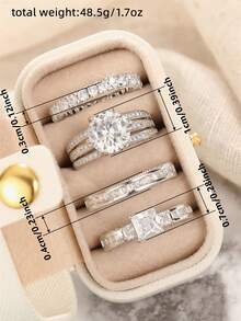4pcs Elegant Cubic Zirconia Stone Rings Set With Gift Box, Suitable For Women, Applicable For Wedding, Engagement, Anniversary Party, Jewelry Valentine's Day Gift And More - 1# - View 5