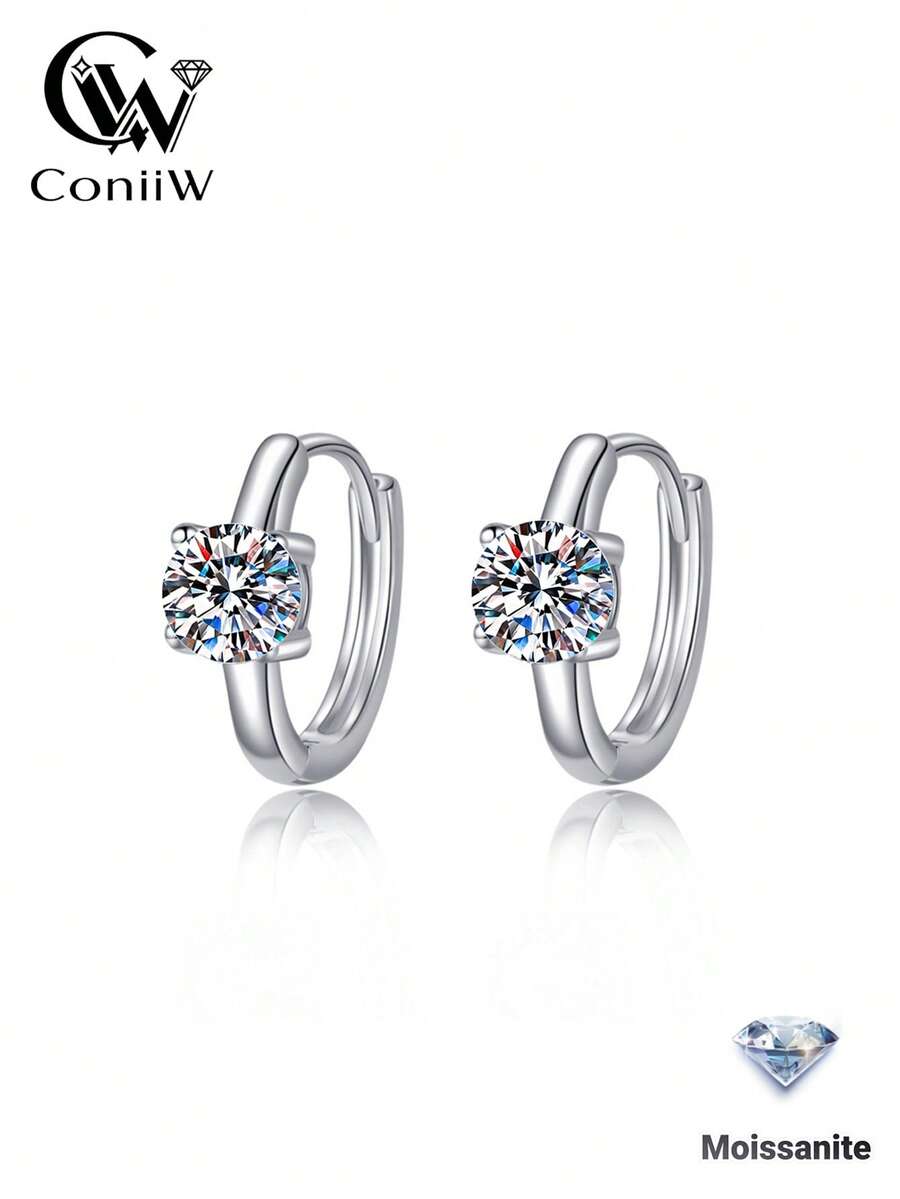 ConiiW 1对925纯银0.5克拉/1克拉莫桑石四爪耳夹 - 銀色 - 查看 1