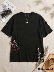 Women's Loose-Fitting T-Shirt With A Round Neck And Exquisite Print. Soft And Breathable Fabric, Comfortable To Wear, And Short Sleeves. Casual And Relaxed Fit, Versatile Style. Made From High-Quality 100% Pure Cotton (200 G). - 黑色 - 查看 2