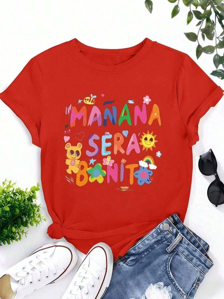 Modern, Casual And Versatile Short-Sleeved Varsity Shirt For Summer, For Boys, Girls, And Teenagers, With A Vibrant, Colorful And Fun Design, Featuring A Heart And Eye-Catching Multicolored Letters, Conveying A Cheerful And Childlike Atmosphere, Ideal For Everyday Wear. - 紅色 - 查看 1