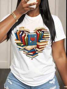 Premium Heart Design T-Shirt For Book Lovers, Gift For Reading Enthusiasts, Gift For Literature Lovers, Educational Theme, Casual Wear For Men And Women, Gift Idea - trắng - Xem 7