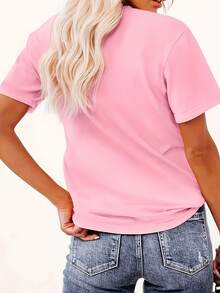 Camiseta con Estampado Gráfico de Avión - Ropa deportiva casual de verano de manga corta, suave, transpirable y cómoda, hecha de una mezcla de poliéster, fácil de cuidar, de secado rápido, adecuada para actividades al aire libre y uso casual, estilo casual, TODOS/Global/Todos. - rosa - Ver 4