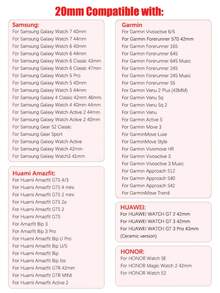 20毫米编织磁扣表带，兼容三星Galaxy Watch 7/6/5（40毫米/44毫米）、GT系列GT2/3（42毫米）、3Pro（43毫米）、荣耀Watch 2 42毫米、SE、E2、Venu/Venu Sq/SQ 2以及其他22毫米表带尺寸。这款表带时尚年轻，佩戴舒适透气。高品质腕表配件，馈赠佳品。 - 彩色 - 查看 9