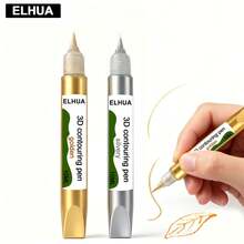 ELHUA 3D Outline Pen In Gold/Silver, Acrylic Paint DIY No-Bake Frame Painting Supplies - 1pc - View 5