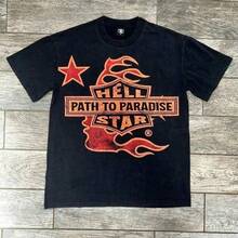Local -72 Hellstars Path To Paradise Style Vintage Graphic T-Shirt180g 100 CottonRound Neck Short SleeveBlack Streetwear - 黑色 - 查看 1