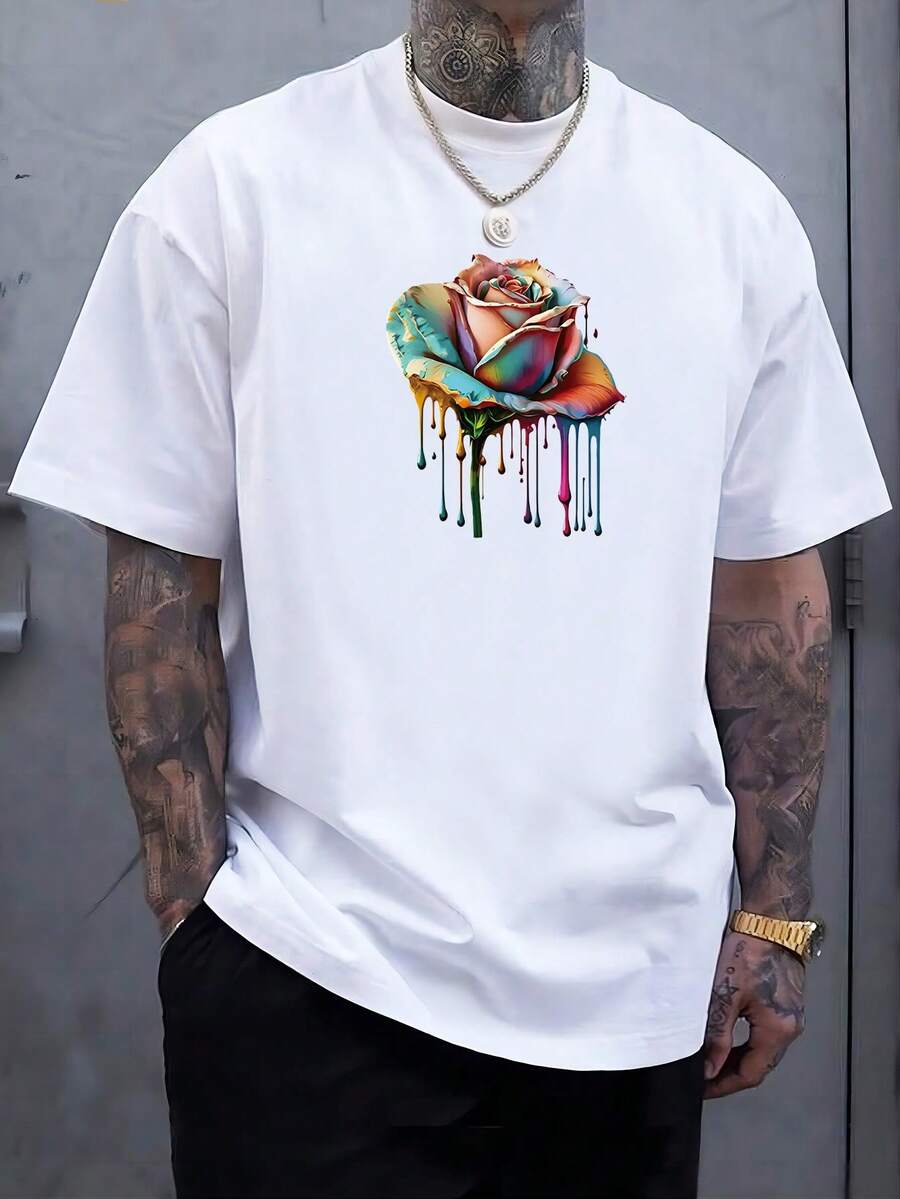 Clothing, Footwear, And Jewelry With Colorful Rose Prints > Men's Fashion > Men's Plus-Size Clothing > Men's Plus-Size T-Shirts, Shirts, And Tops > Men's Plus-Size T-Shirts - 白色 - 查看 1
