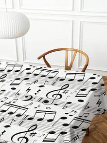 1 pieza Mantel con estampado de notas musicales, mantel rectangular/redondo moderno de poliéster impermeable, impresión digital adecuada para sala de estar, mesa de comedor al aire libre, mesa redonda pequeña - Multicolor - Ver 7