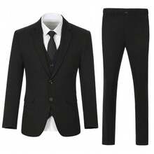 Boys 3-Piece Herringbone Twill Suit Set, Black, Suitable For Wedding, Birthday, School, Stage, Formal Occasions, 6-16 Years Old - Black - View 4