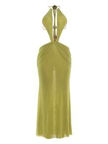 Solid Mesh Halter Neck Backless Dress New Fashion Sensual For Women - 綠色 - 查看 6