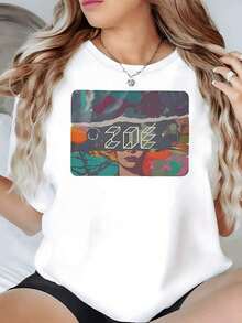 100% Cotton. Abstract Landscape With A Female Silhouette Surrounded By Vibrant Tones That Convey Energy And Creativity, Ideal For Free Spirits. Women's 100% Cotton 220g T-Shirt. Women's Simple Solid Color T-Shirt, Loose And Slim Fit Casual Short Sleeve - 紅色的 - 查看 8