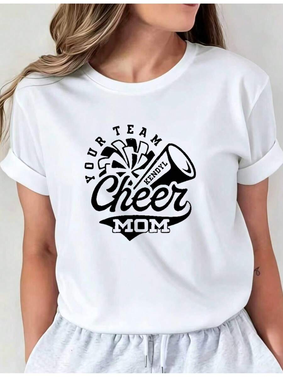 Soft Latest Style Graphic Print T-Shirt For Mother's Day And Team Moms, Basic Casual Crew Neck Short Sleeve T-Shirt For Spring And Summer Vacation, New Women's Clothing, Machine Washable, Casual Crew Neck Top, Comfortable Women's Clothing, Cute, New Arrival - 白色 - 查看 1