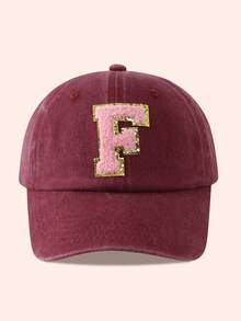 1pc Kids Burgundy Letter Baseball Cap, Sun Hat For Boys And Girls, Suitable For Outdoor And Daily Use - Pink Gold Label - Wine Red Washable Cap - View 84