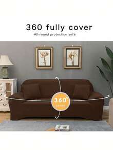 1pc Solid Color Latex Silk Elastic Sofa Cover, Modern All-Season One-Piece Full Coverage Sofa Protector, Pet-Friendly Machine Washable Sofa Cover, Pet-Friendly Home Decor, 1-Seater, 2-Seater, 3-Seater, 4-Seater - Dark Brown - View 8