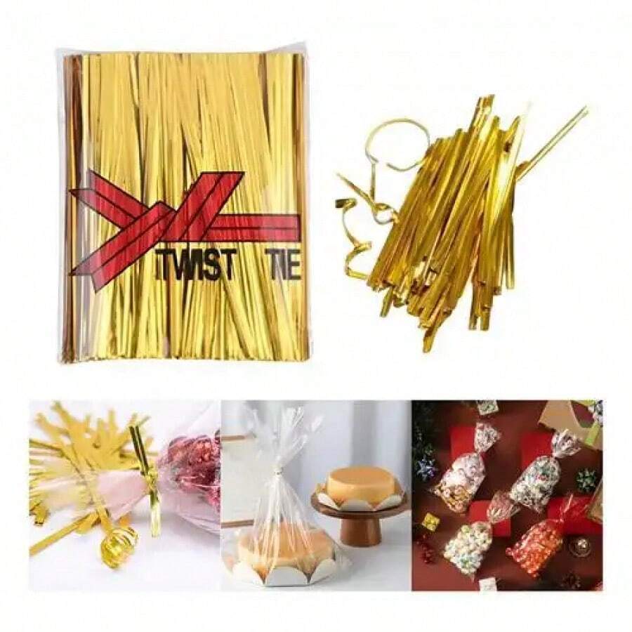 800pcs 10cm Metallic Twist Wire Food Bag Closure (Gold) - 1 - View 1