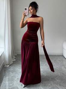 New Women's Long Dress, Tube Top, Elegant And Sophisticated Design, Flattering, Perfect For Gala Parties, Red Carpets, Weddings And Formal Events - 紅色 - 查看 2