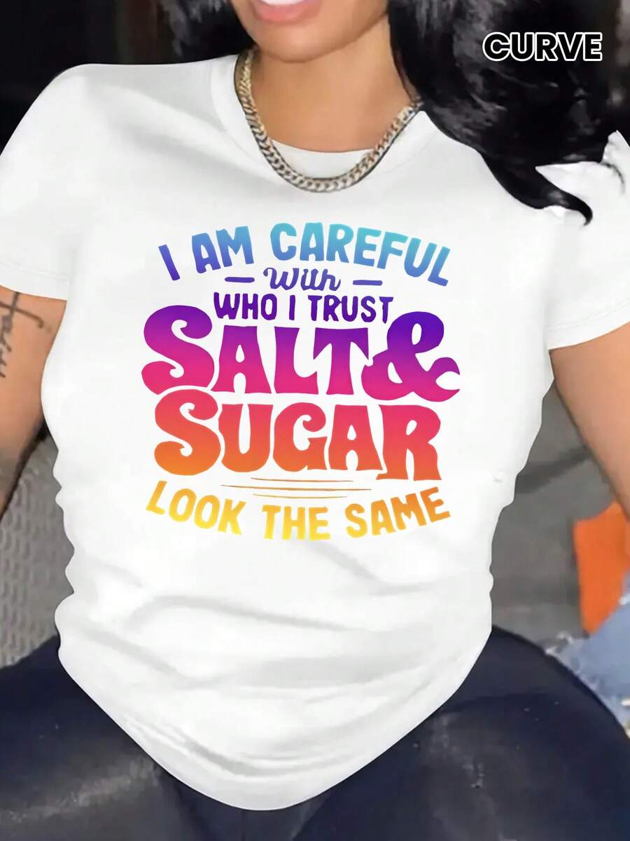 Camiseta Deportiva Casual para Mujer con Texto en Gradiente SOY CUIDADOSA CUANDO CONFÍO - Camiseta Blanca Elástica de Cuello Redondo, Lavable aáquina, Ajuste Cómodo y Perfecta para Todas las Estaciones, para un Estilo Casual y Reflexivo. - Blanco - Ver 1