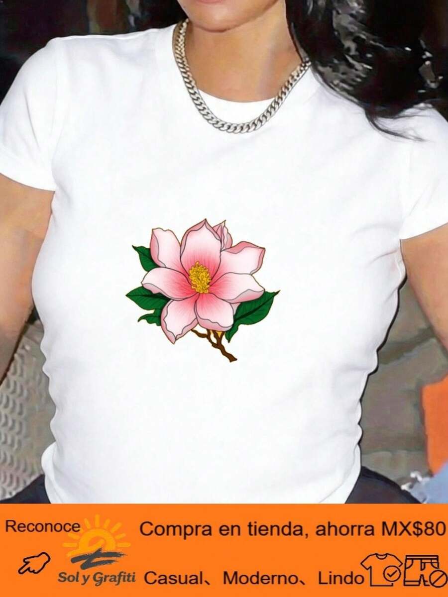 Women's Cartoon Print T-Shirt, Washable, Round Neck, Plus Sizes, Retro Sporty Style, Casual Design For Everyday Wear, Soft, Comfortable, Breathable And Washable, Women's Going Out T-Shirts - 白色 - 查看 1