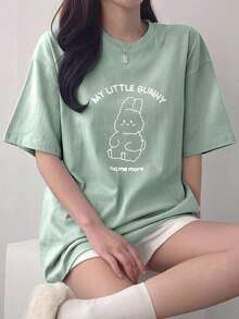 Camiseta Casual de Verano para Mujer , Manga Corta, con Estampado de Lema, Camisetas Bonitas, Camiseta Oversize, Camisetas con Gráficos, Ropa para Maestras - Verde - Ver 4