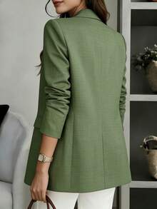 Áo blazer nữ màu trơn cổ chữ V tay dài cài một hàng khuy, phù hợp cho công sở, văn phòng, làm việc từ xa, đi làm và mặc hàng ngày, áo khoác nhẹ dùng được cả bốn mùa (xuân, hè, thu, đông). - màu xanh lá - Xem 2