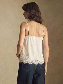 Camiseta sin mangas con ajuste de tirantes y encaje, versátil para usar en primavera/verano, adecuada para Pascua, Día de San Patricio, estilo vintage romántico de los 90, fiesta, playa, graduación, vacaciones, invitado de boda, casual, elegante - Albaricoque - Ver 2